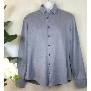 Stone Rose Button-Up Long Sleeve Shirt Stretch Blue Geometric Print-Men's Large